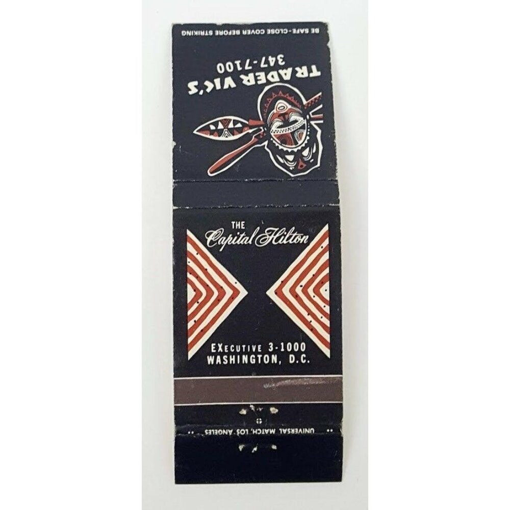 Universal Matchbook Cover Trader Vic's Capital Hilton Washington DC Tiki Bar - Picture 2 of 5